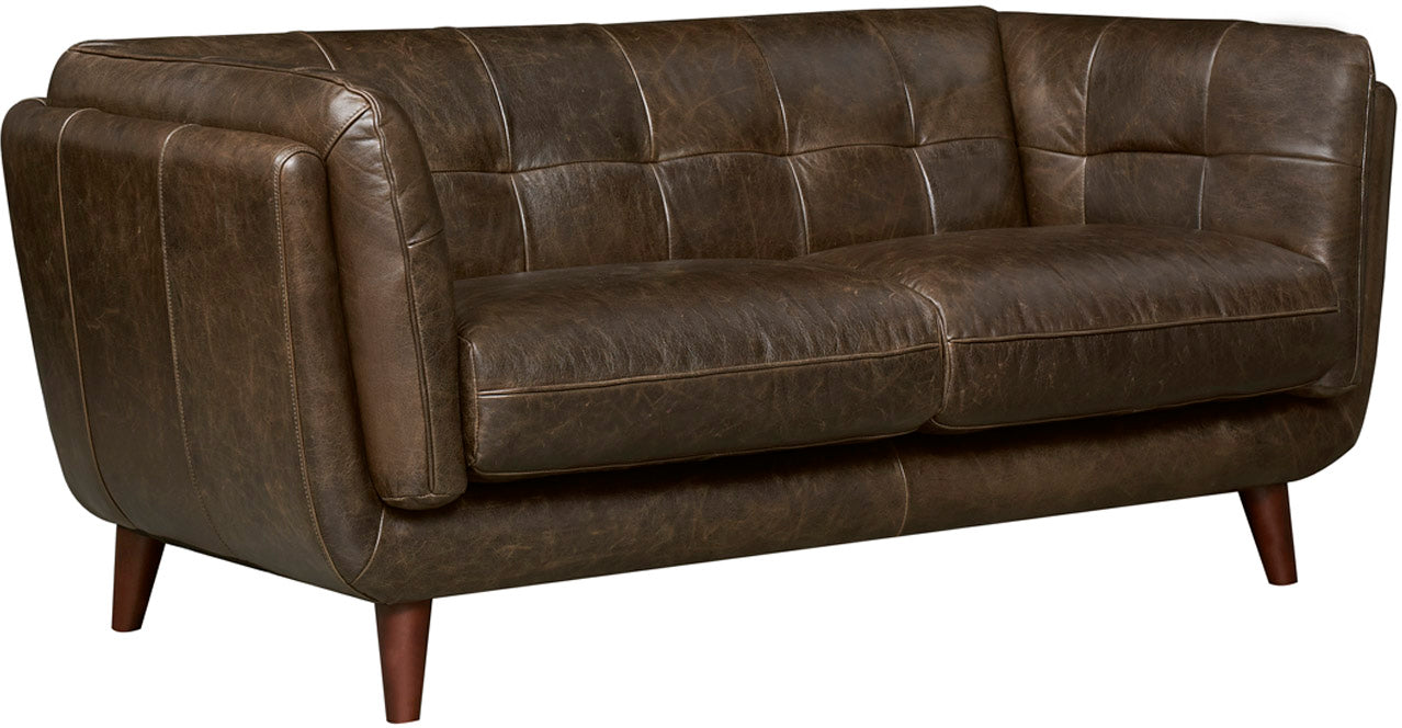 Solana Waxy Pull-up Leather Loveseat, Cambridge Black